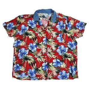 DCC Clothing Co Vintage Hawaiian Island Tropical Shirt Plus Size 26/28 Hibiscus